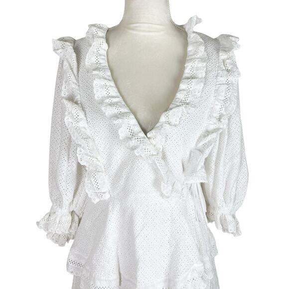 Shona Joy Ackley Broderie Frill Eyelet Mini Dress White Puff Sleeve Size 10 - Picture 3 of 9